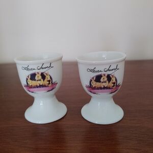 White Egg Cups with Bunny Design